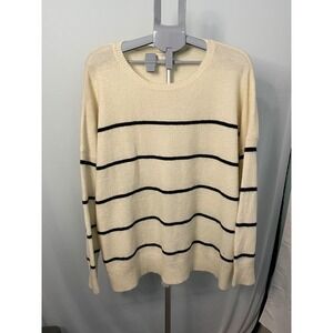Umgee USA Womens 1XL Cream Black Striped‎ Long Sleeve Knit Sweater Top